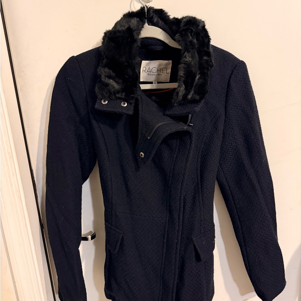 Rachel Zoe Black Textured Teddy Jacket with Faux Fur Collar